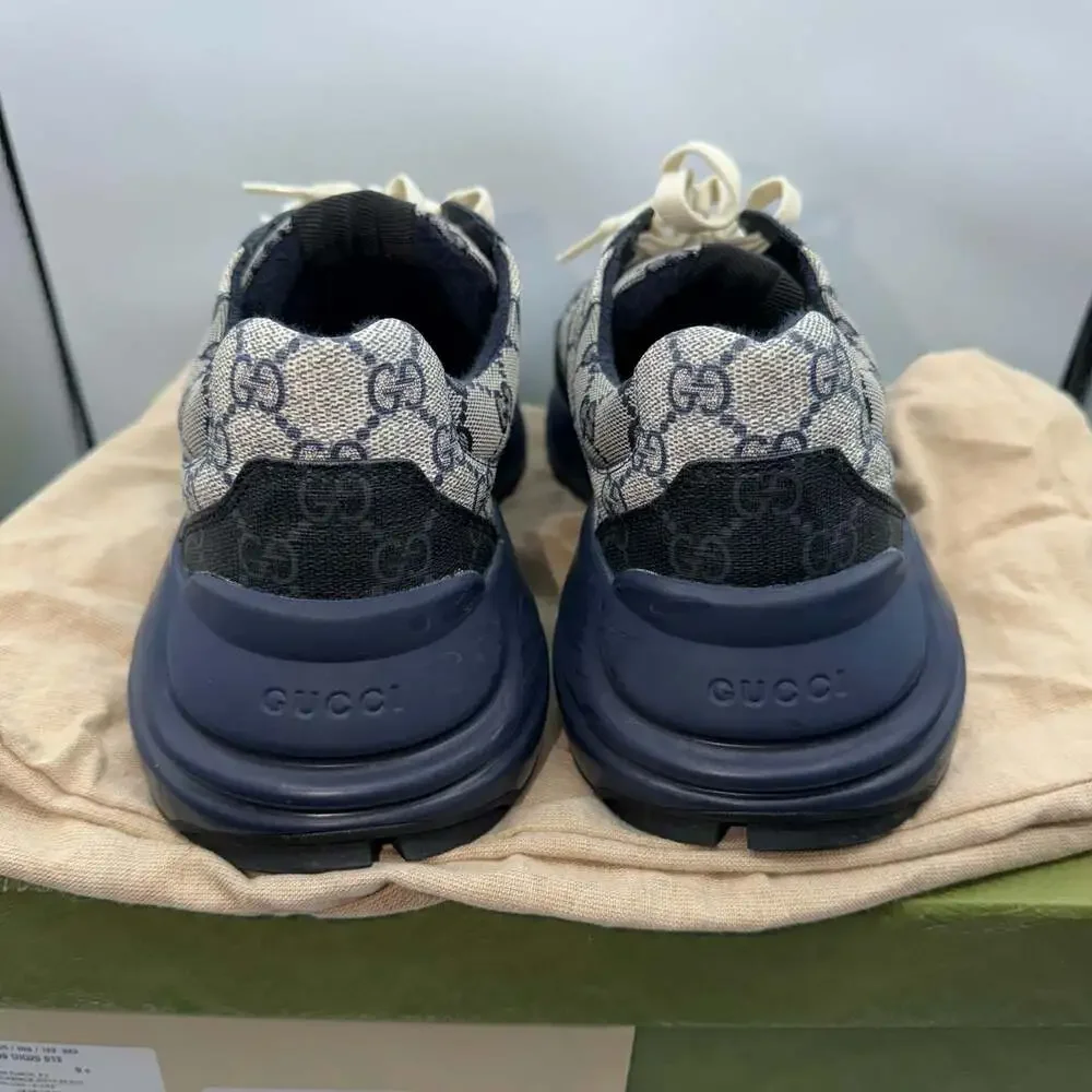 Gucci GG Rhyton Beige Blue Supreme Monogram Sneakers